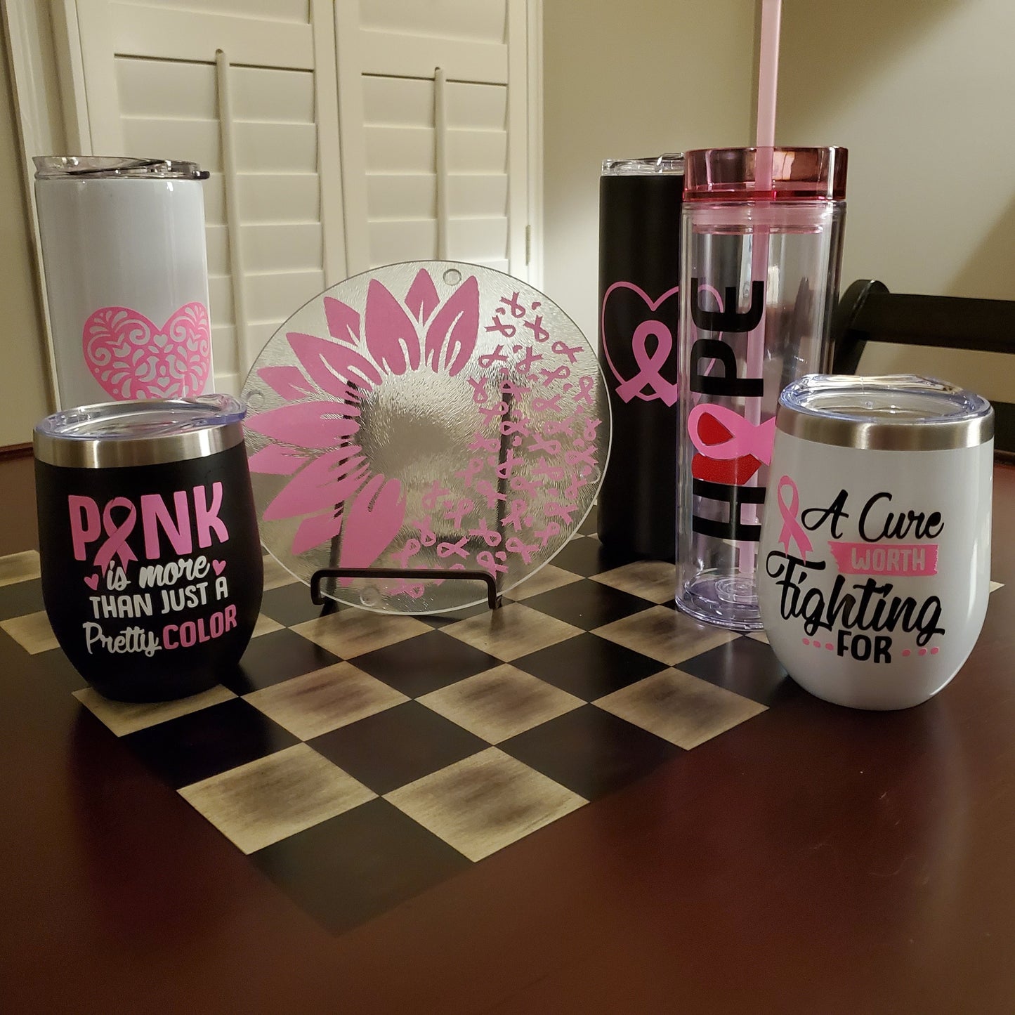 Pink Heart - Breast Cancer Awareness - 20oz Steel Tumbler - White