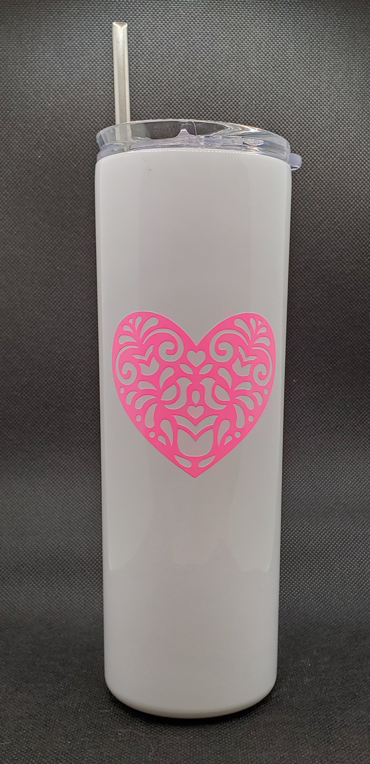 Pink Heart - Breast Cancer Awareness - 20oz Steel Tumbler - White