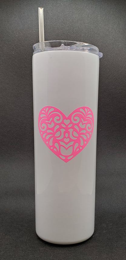 Pink Heart - Breast Cancer Awareness - 20oz Steel Tumbler - White