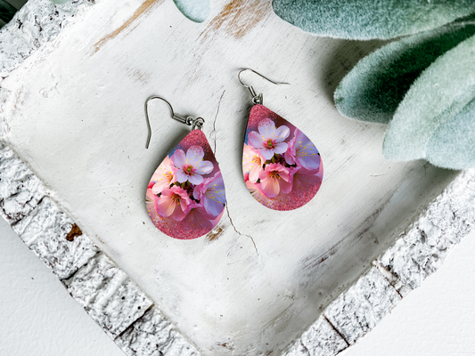 Cherry Blossom Teardrop Dangle Earrings