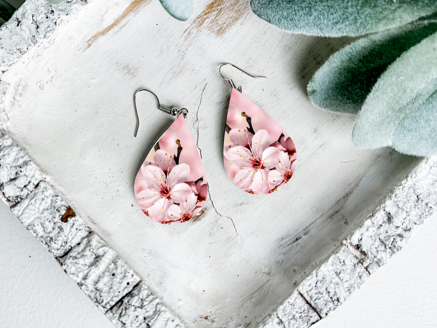 Cherry Blossom Teardrop Dangle Earrings