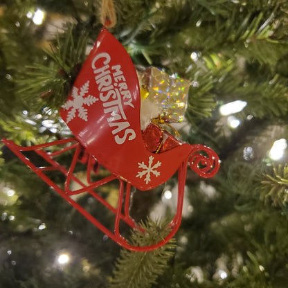 Sleigh Christmas Ornament with Pine Cones