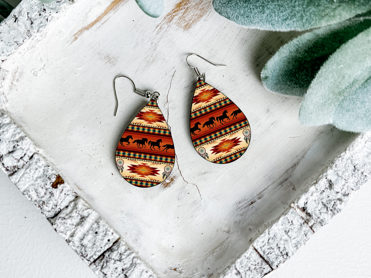 Aztec Teardrop Dangle Earrings