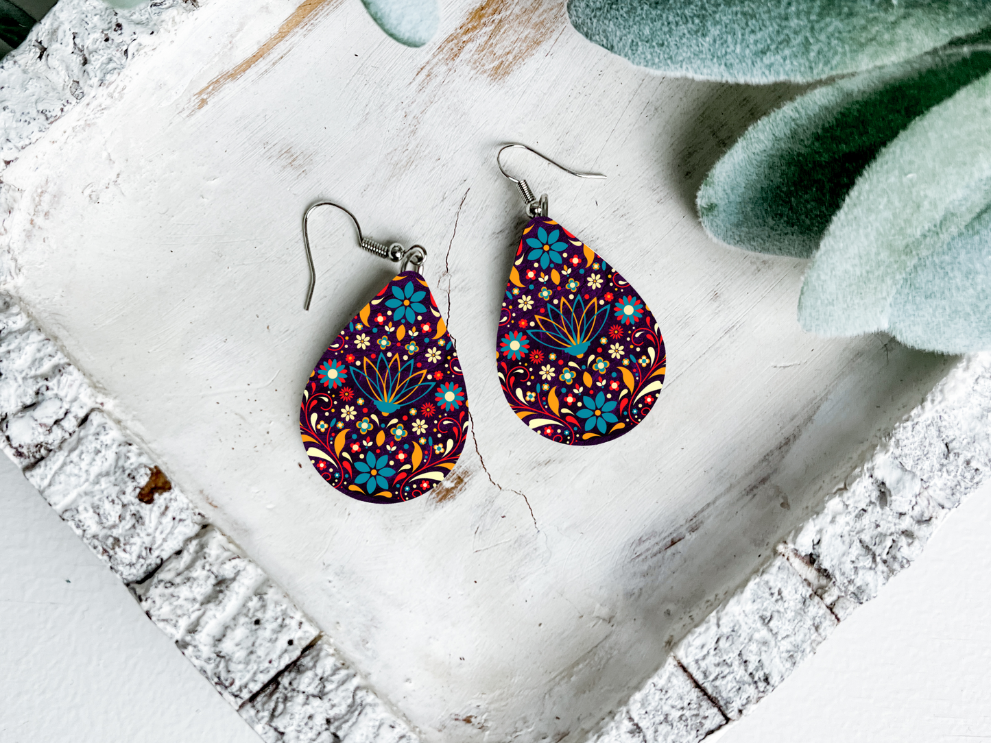 Aztec Teardrop Dangle Earrings