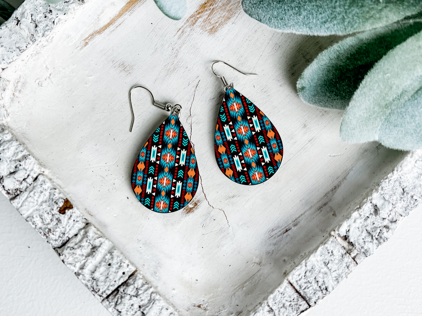 Aztec Teardrop Dangle Earrings