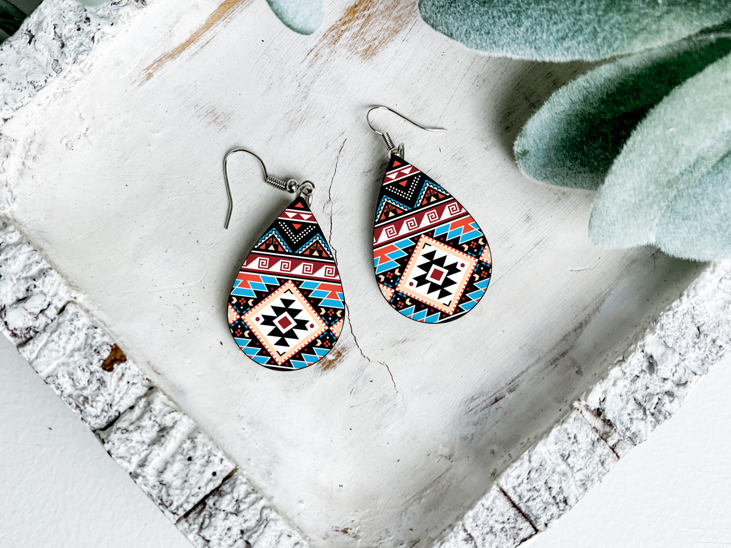 Aztec Teardrop Dangle Earrings