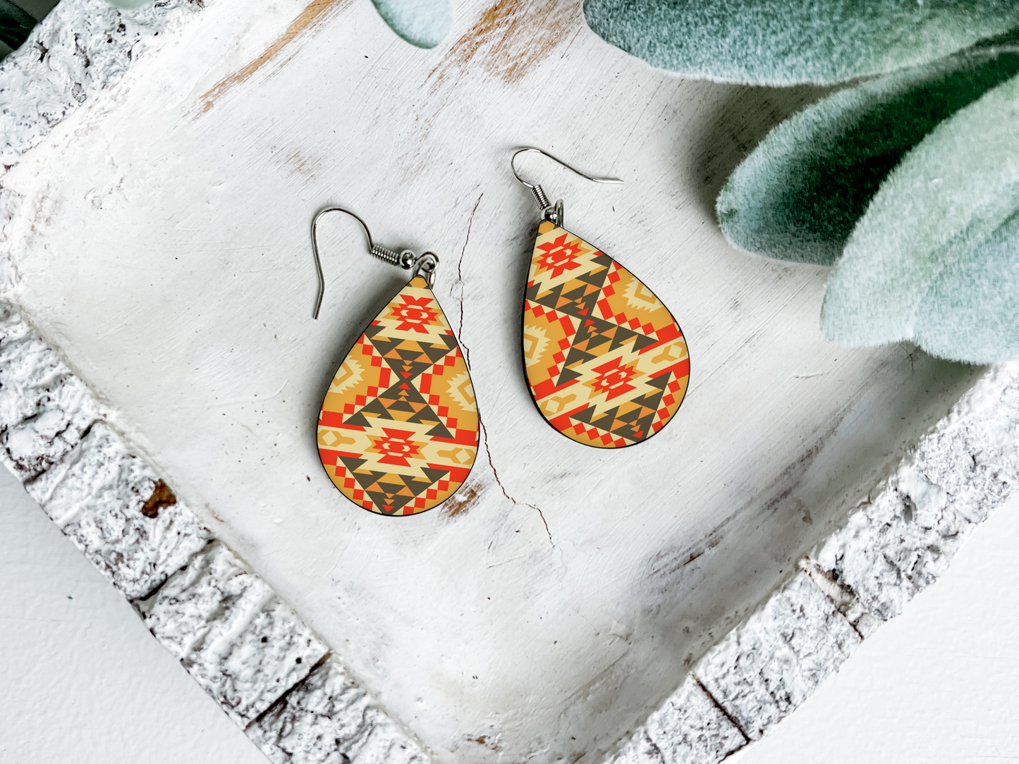 Aztec Teardrop Dangle Earrings