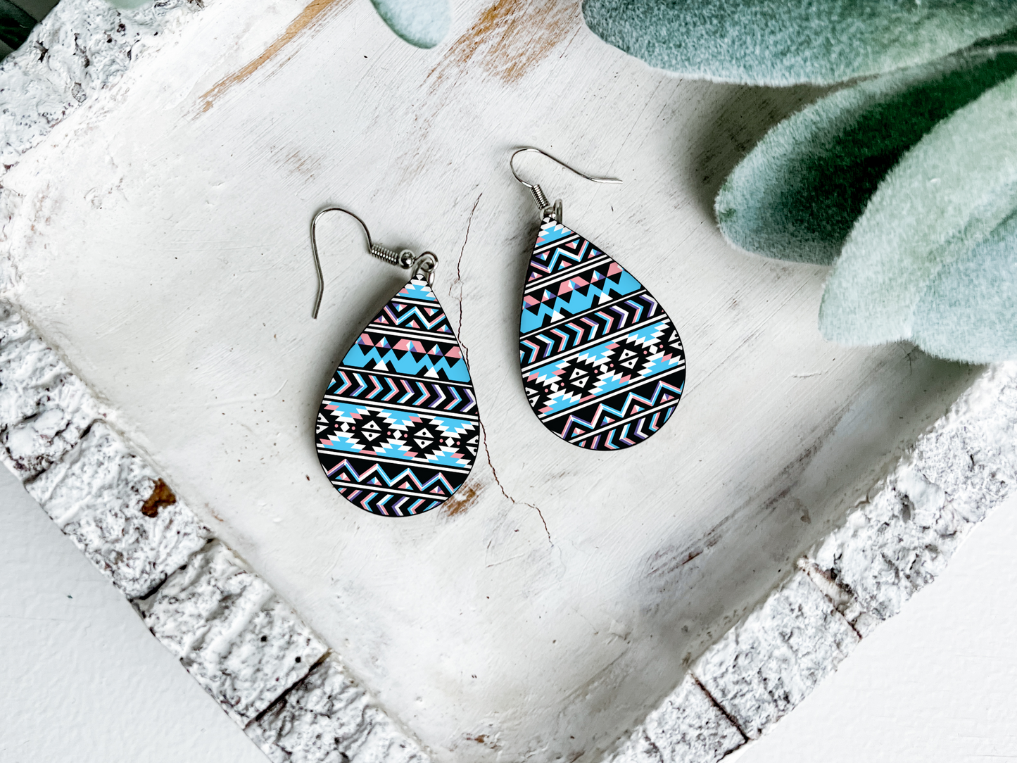 Aztec Teardrop Dangle Earrings