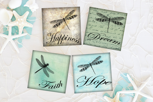 Dragonfly Inspirational Ceramic Coasters - Square