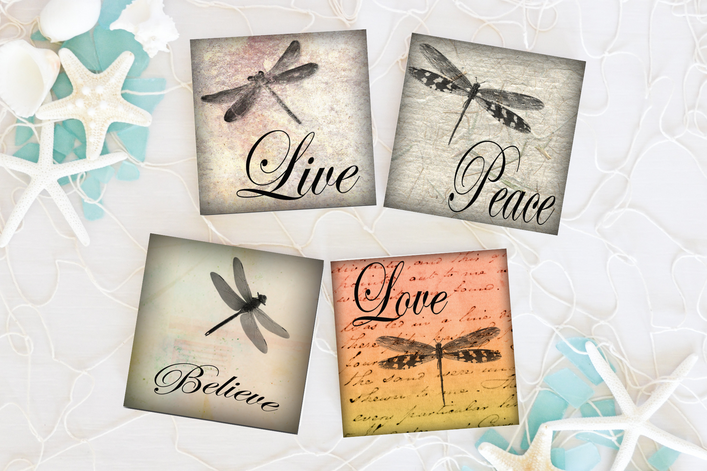 Dragonfly Inspirational Ceramic Coasters - Square