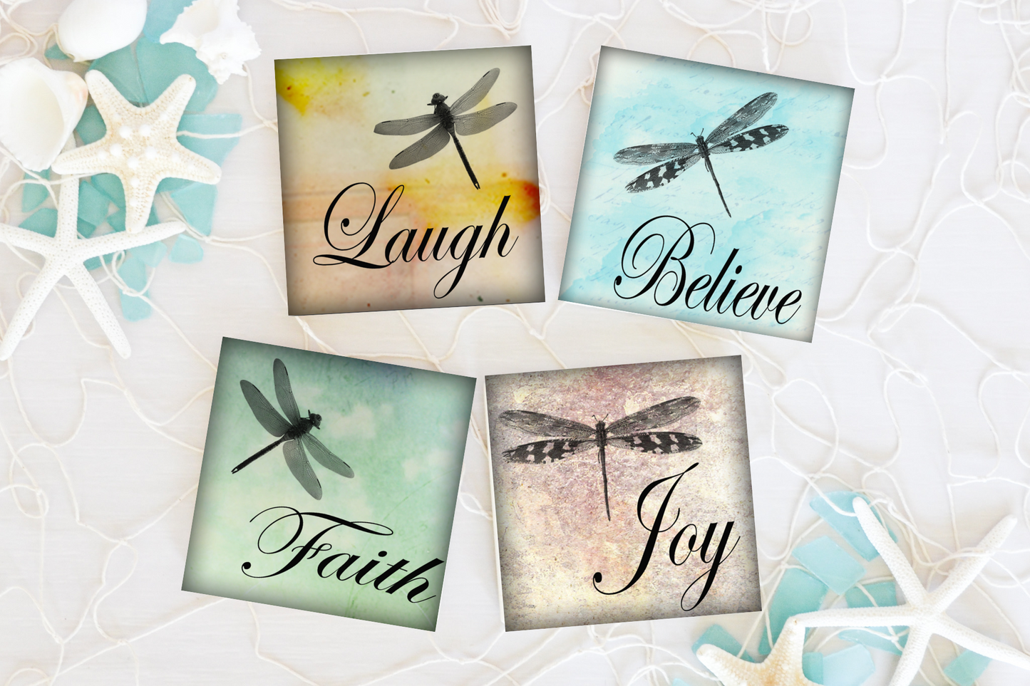 Dragonfly Inspirational Ceramic Coasters - Square