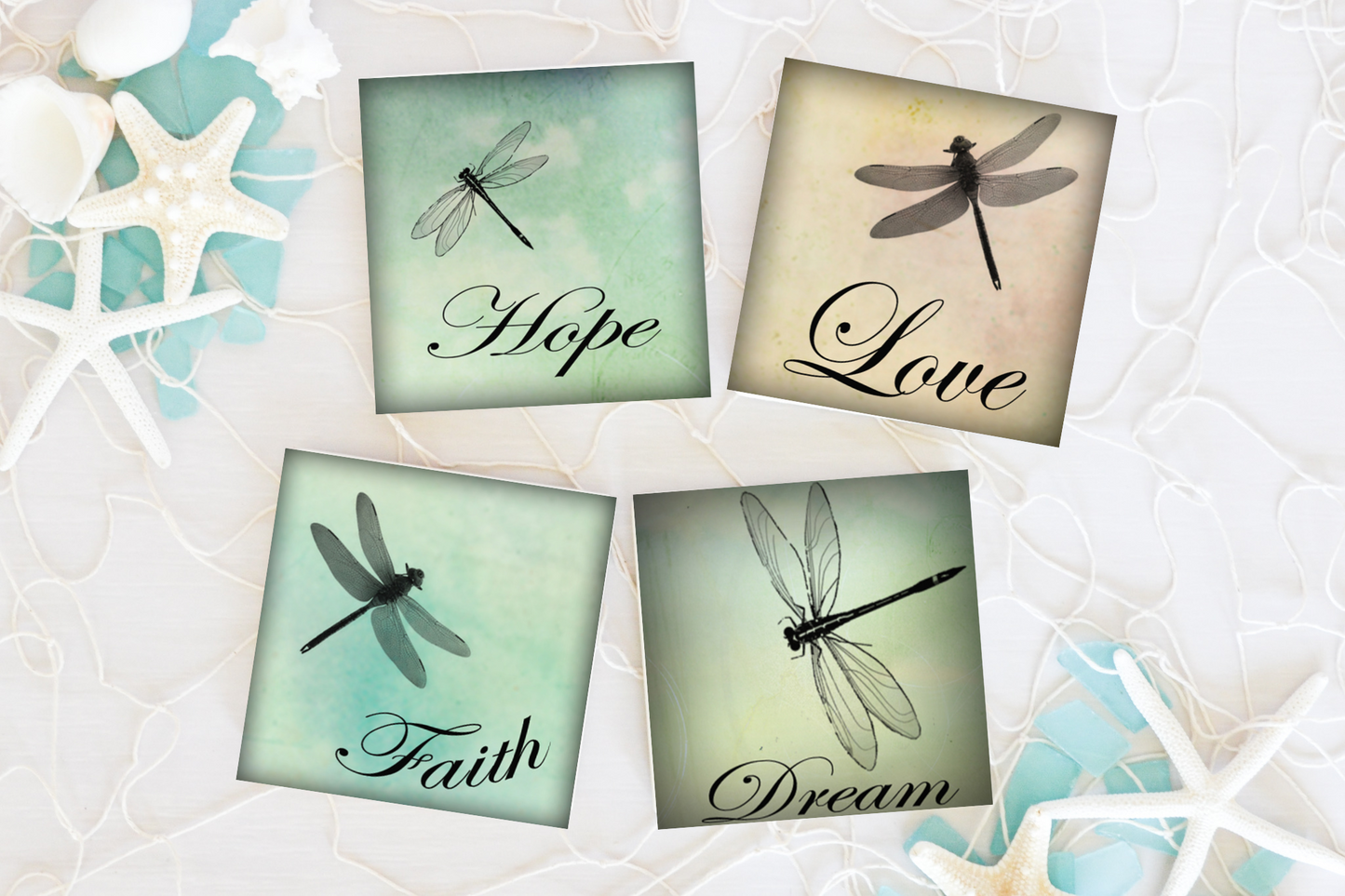 Dragonfly Inspirational Ceramic Coasters - Square