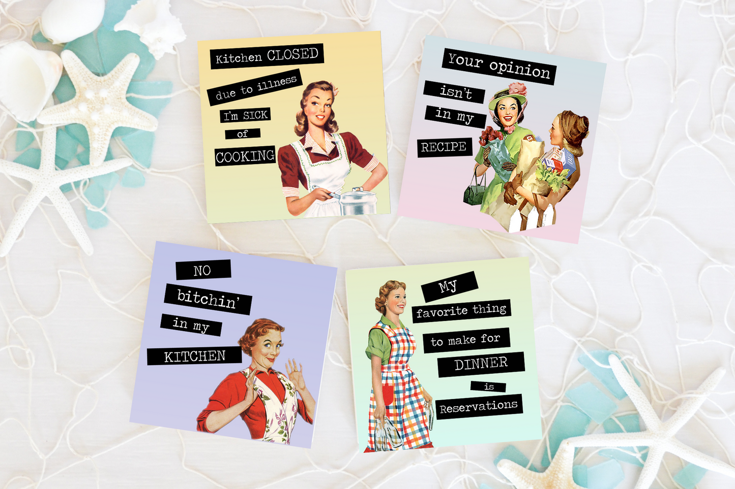 Vintage Housewife Ceramic Coasters - Square