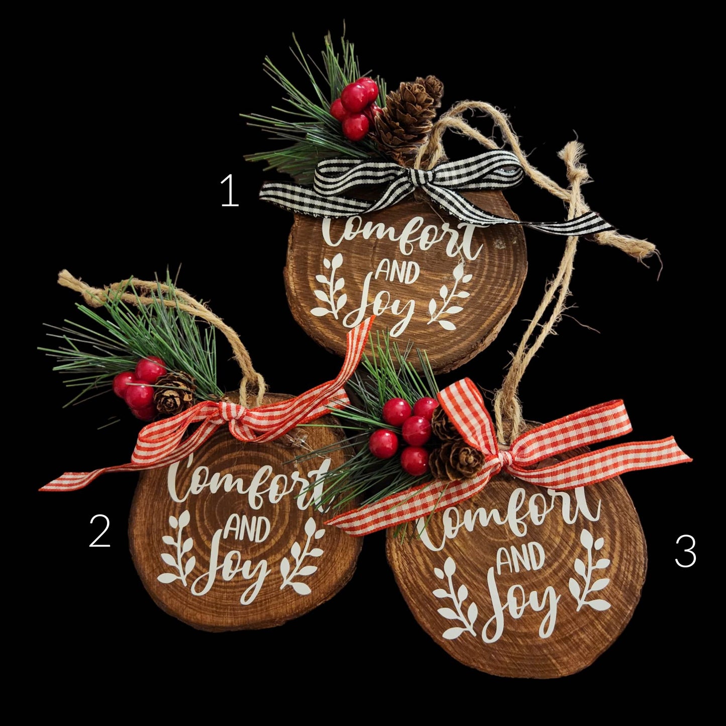 Wood Slice Christmas Ornaments with Greenery