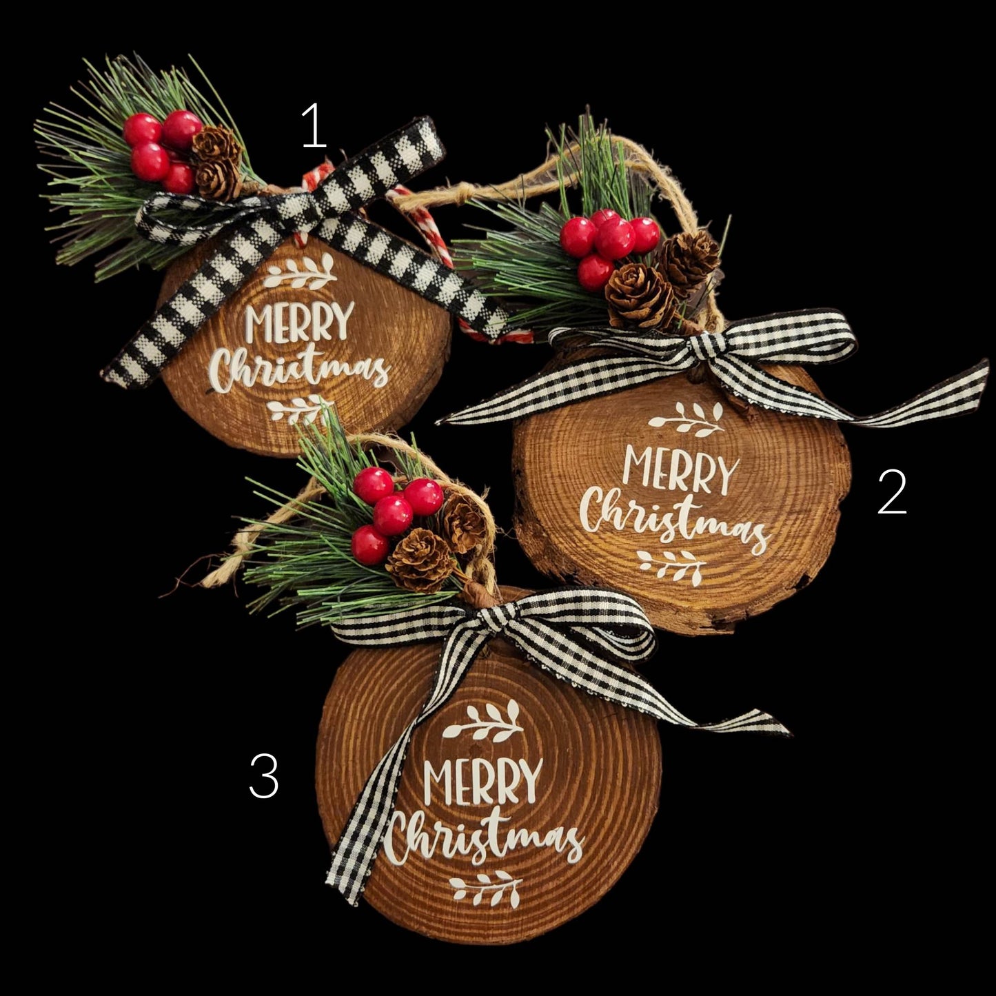 Wood Slice Christmas Ornaments with Greenery