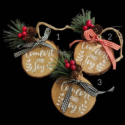 Wood Slice Christmas Ornaments with Greenery