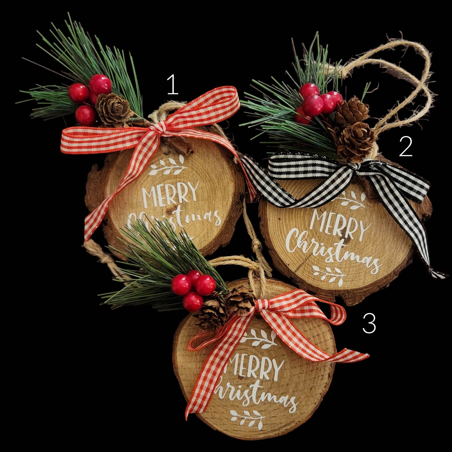 Wood Slice Christmas Ornaments with Greenery